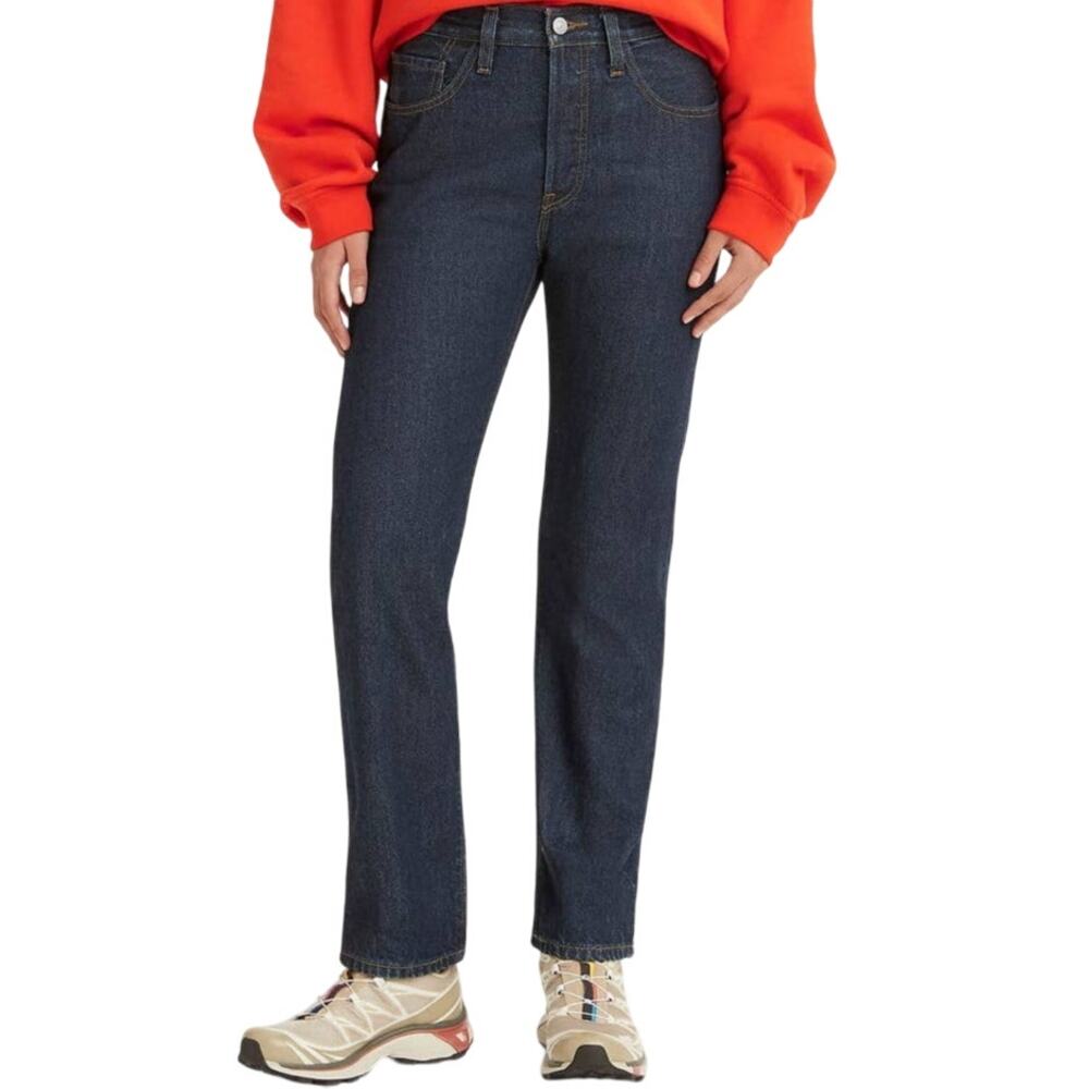 Levi's 501 Straight Leg Jeans Button Fly Dark Wash Denim Cotton Blue 26x30